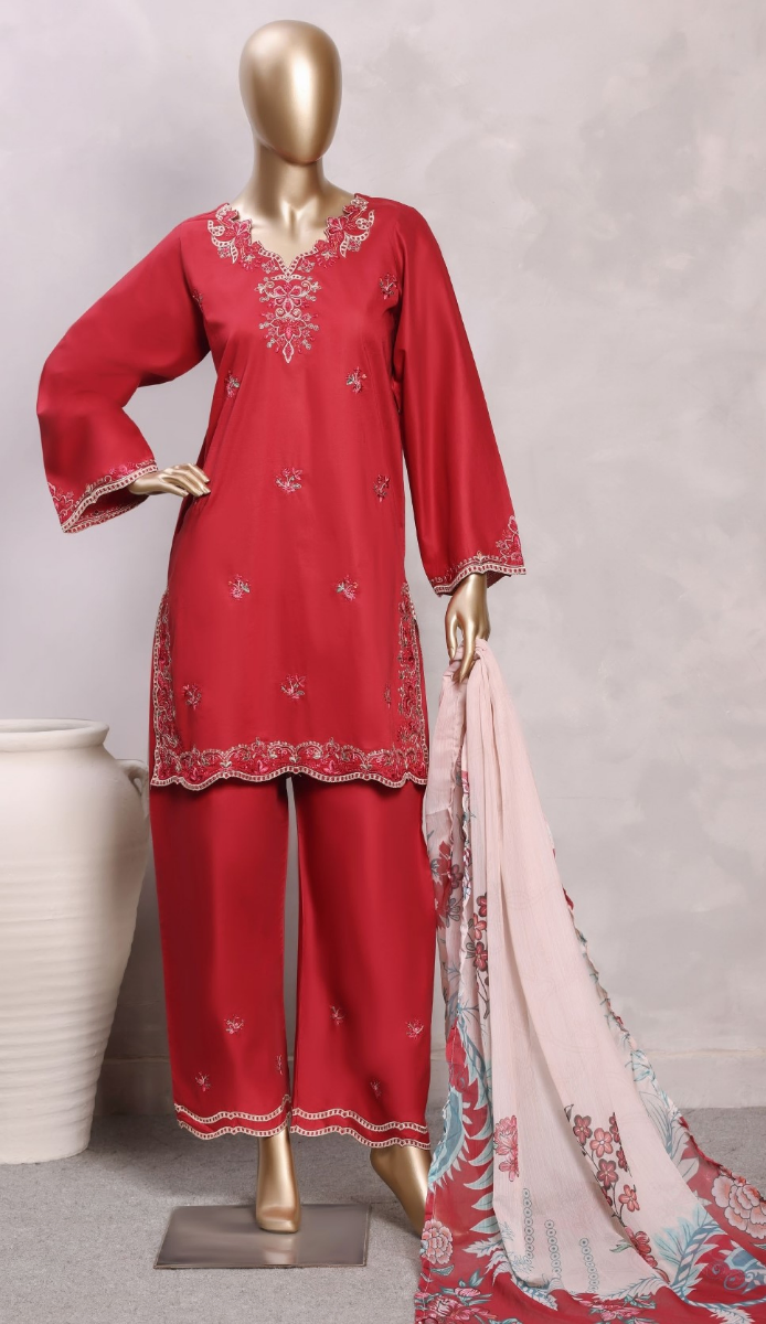 Pakistani Original Sadabahar Eclair Embroidered Lawn Stitched 3 Piece Suit _ Maroon 