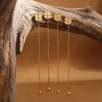  Stainless Steel Love Clover Tassel  Earrings 