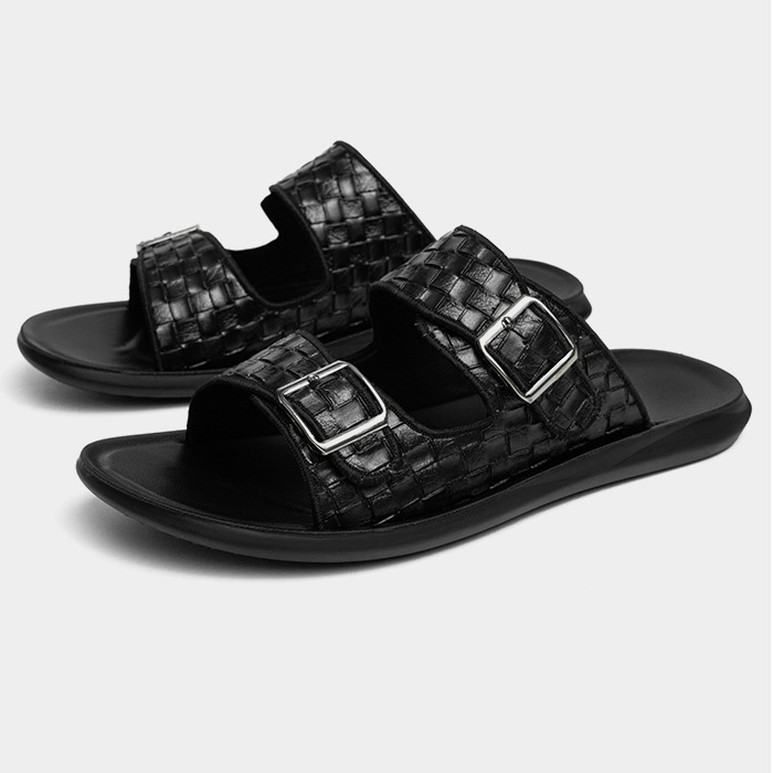 VERSATILE DOUBLE-BUCKLE WOVEN TEXTURE SANDALS GB-H255