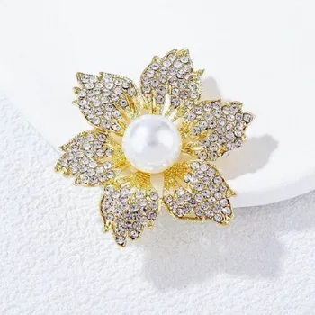  Crystal Rhinestone Pearl Flower Brooch Pin