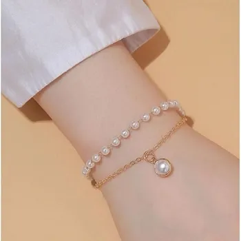 Pearl Gold Plated Double Layer Bracelet