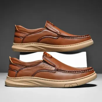 Cowhide Rubber Sole Comfortable Slip-Ons Casual Shoes