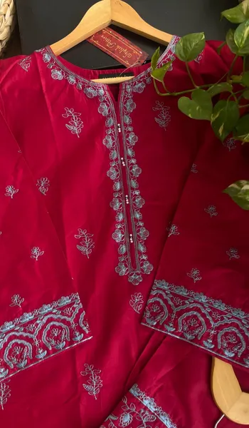 Pakistani Original Hayat's Cotton Embroidered Stitched 2Pcs _ Maroon