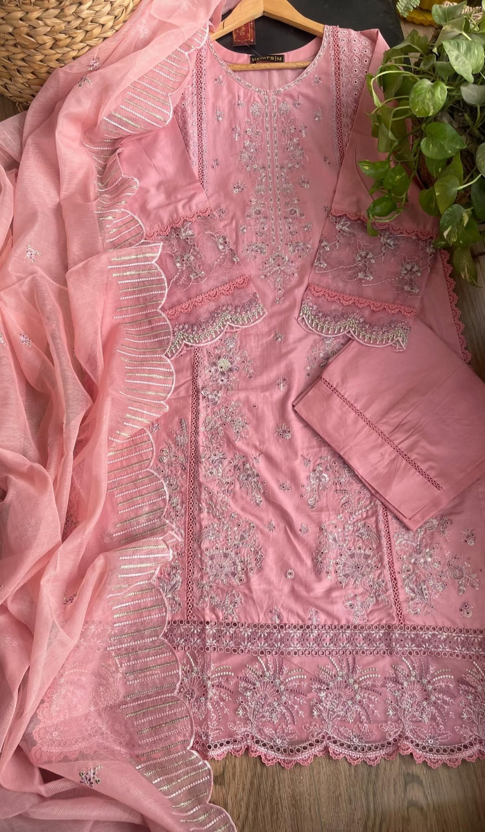 Pakistani Original Hayat’s Luxury Cotton Stitched 3Pcs _ Pink