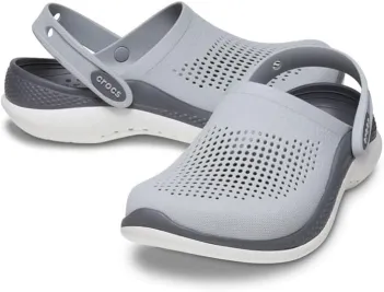 Black & Gray Crocs-Style Clogs—Breathable Comfort with White Sole