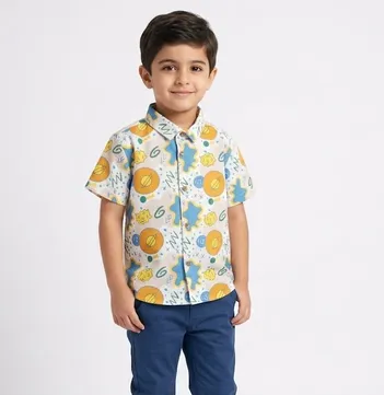 Boys' Saturn Planet & Abstract Print Short-Sleeve Seersucker Shirt
