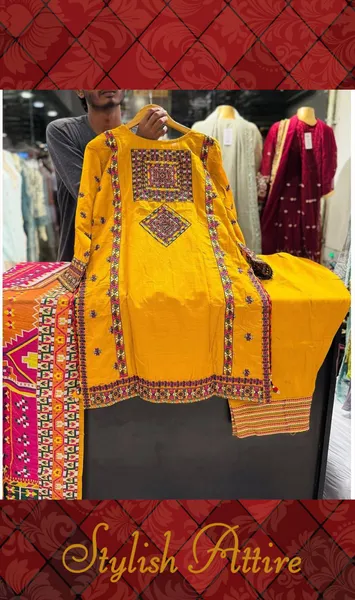 Pakistani Rangoon Stitched Cotton 3pcs _ Mustard Yellow
