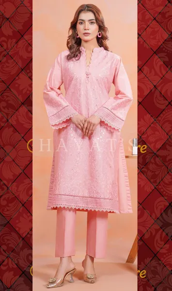 Pakistani Original Hayat's Cotton Embroidered Stitched 2Pcs _ Pink