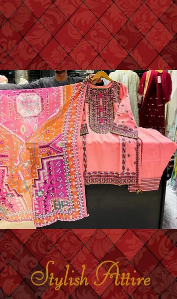 Pakistani Rangoon Stitched Cotton 3pcs _ Peach