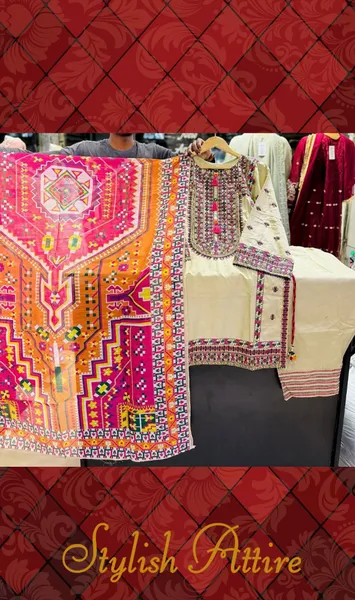 Pakistani Rangoon Stitched Cotton 3pcs _ Beige