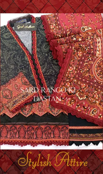 Pakistani Original Guladhar Premium Cambric Cotton Stitched 3pcs _ Black