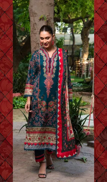 Pakistani Original Guladhar Premium Cambric Cotton Stitched 3pcs _ Sea Green