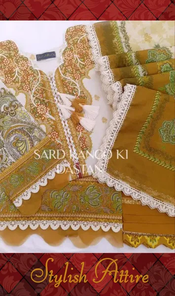 Pakistani Original Guladhar Premium Cambric Cotton Stitched 3pcs _ Mustard 