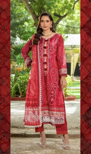 Pakistani Original Guladhar Premium Cambric Cotton Stitched 3pcs _ Maroon