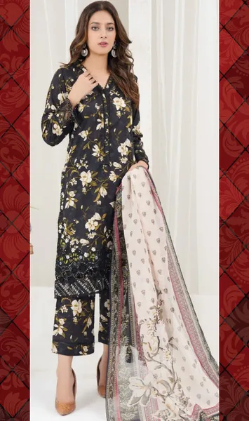 Pakistani Hayat's Stitched Cotton 3pcs_Black