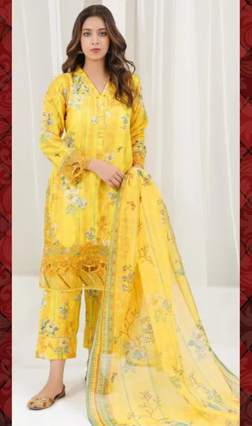 Pakistani Hayat's Stitched Cotton 3pcs_Yellow