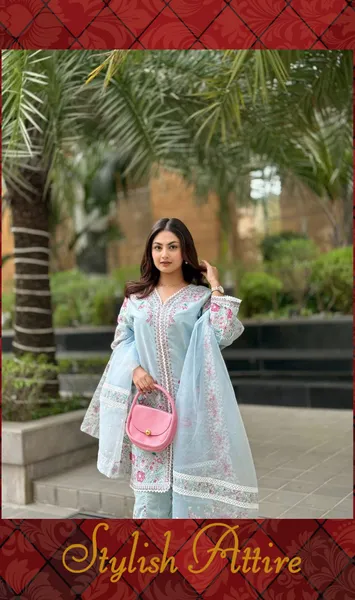 Original Pakistani Ayesha B Official Cotton 3Pcs _ Powder Blue
