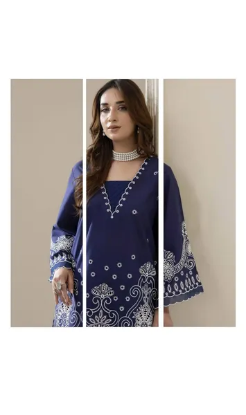 Pakistani Original Adan's Libas Embroidered Coord sets _ Navy Blue 