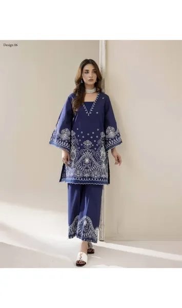 Pakistani Original Adan's Libas Embroidered Coord sets _ Navy Blue 