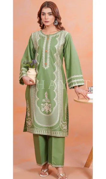 Pakistani Original Hayat's Cotton Embroidered Stitched 2Pcs _ Ligth Green