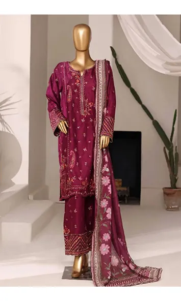 Pakistani Original Bin Saeed Luxury Jacquard Stitched 3Pcs _ Purple  