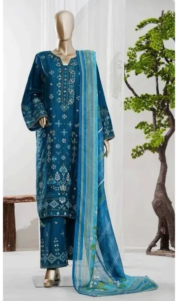 Pakistani Original Bin Saeed Luxury Jacquard Stitched 3Pcs _ Deep Sea Blue 