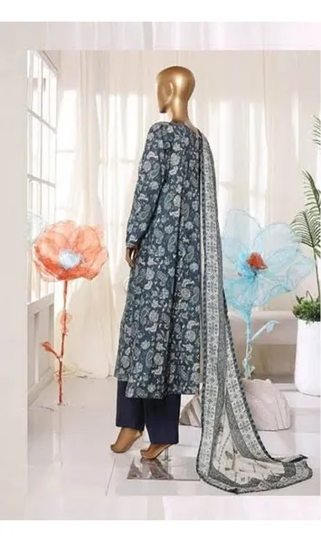 Pakistani Original Bin Saeed Printed Frock Stitched 3Pcs_ Dark Green