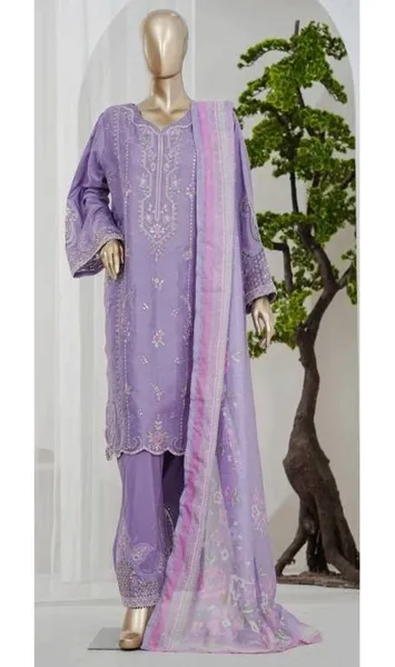 Pakistani Original Bin Saeed Luxury Jacquard Stitched 3Pcs _ Purple 