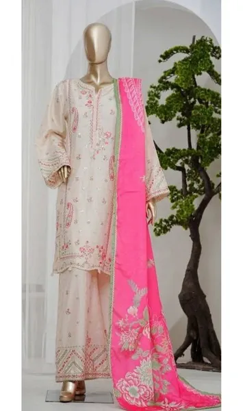 Pakistani Original Bin Saeed Luxury Jacquard Stitched 3Pcs _ Beige 