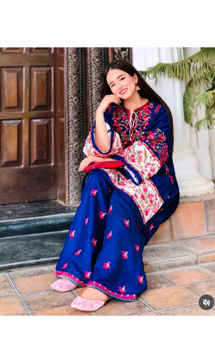 Pakistani Original Cotton Stitched 2Pc(Kamiz & pant) By Embrozia _ Navy Blue 