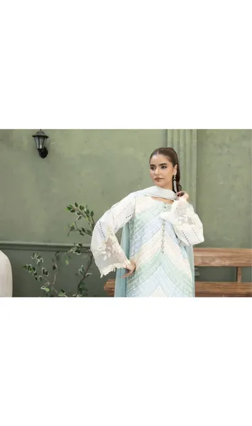 Original Pakistani Luxury Lawn Stitched 3Pcs _ Off White 
