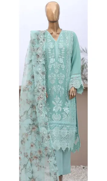 Pakistani Original Nau Bahar Luxury Chiffon Stitched 3Pcs _ Mint 
