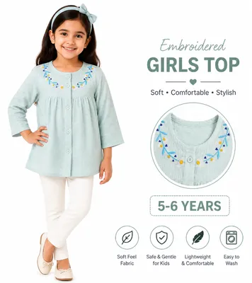 Mint Green Embroidered Girls Top 
