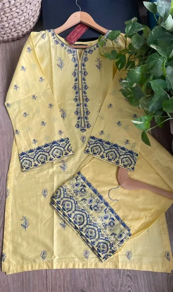 Pakistani Original Hayat's Cotton Embroidered Stitched 2Pcs _ Yellow
