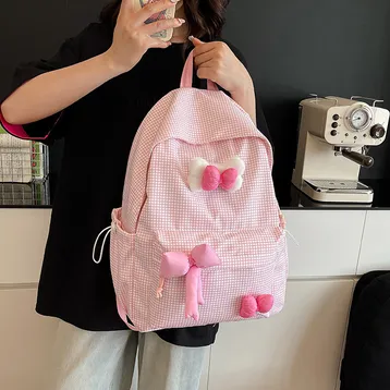 REVLIN Cute Bow Backpack | Large Capacity Plaid Women’s Laptop & Travel Backpack