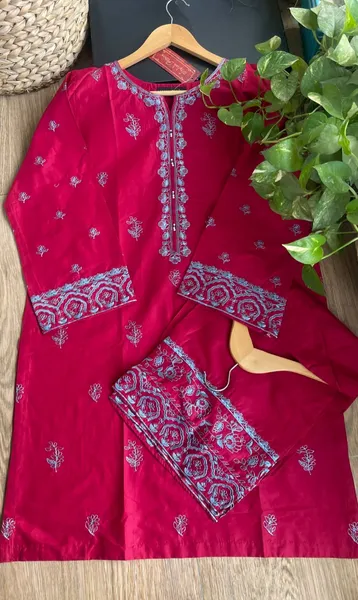 Pakistani Original Hayat's Cotton Embroidered Stitched 2Pcs _ Maroon