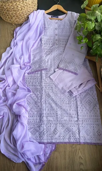 Pakistani Original Hayat’s Embroidered Stitched Cotton 3Pcs _ Lavender 