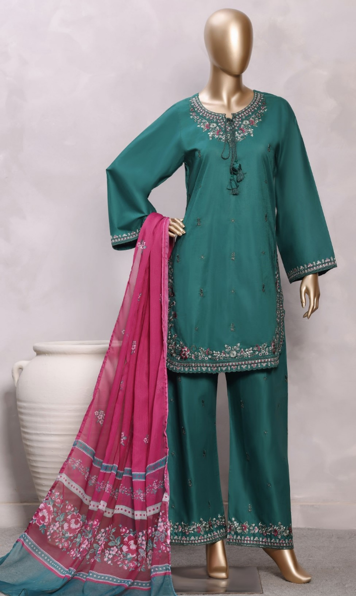 Pakistani Original Sadabahar Eclair Embroidered Lawn Stitched 3 Piece Suit _ Green 
