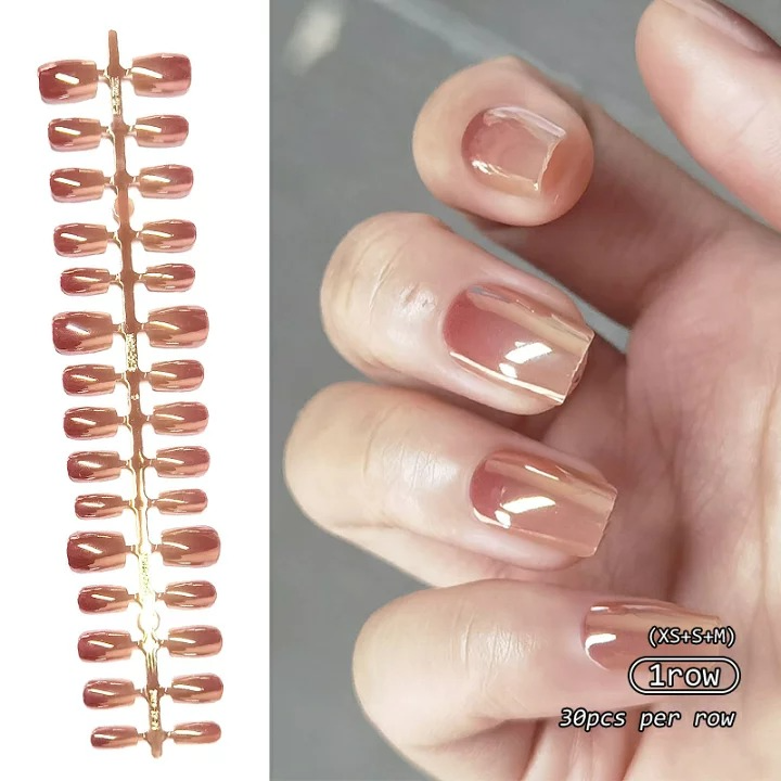 Premium Glossy Milk Brown Tone Press-On Nail (30 Pcs)
