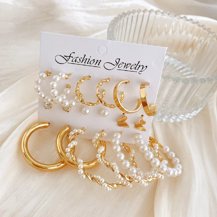 Vintage Pearl Twist Oil Butterfly Earring Set