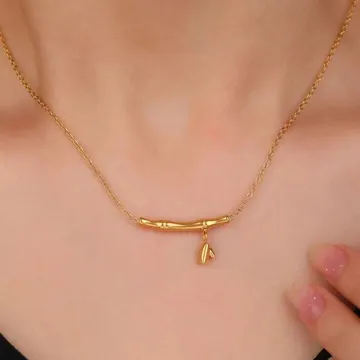 Gold Plated Bamboo Leaf Necklace 