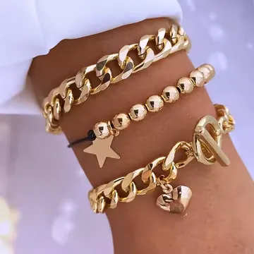 Chunky Lock Chain Bracelet Set ( 3 Pcs )