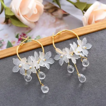  Crystal Flower Tassel Hoop Earrings