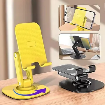 Adjustable Foldable Phone and Tablet Stand 360 Degree Rotating Desktop Holder Anti Slip Sturdy Design Metal Base Stand