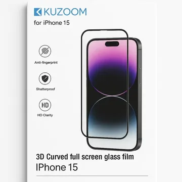 KUZOOM Premium Tempered Glass Screen Protector for iPhone 15 Shatterproof Full Coverage