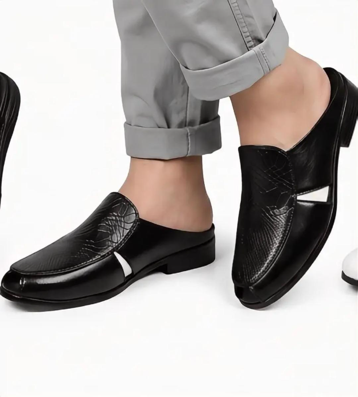 Black/White/Ck Backless Loafers — Emblem Leather Design 