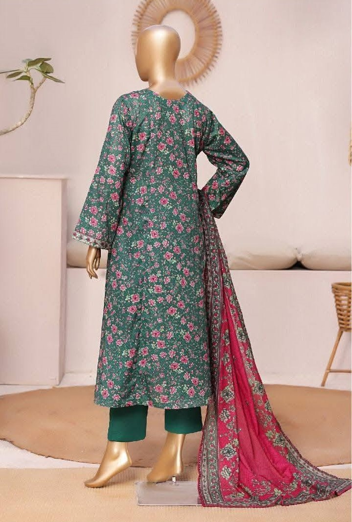 Pakistani Original Bin Saeed Printed Frock Stitched 3Pcs_ Green
