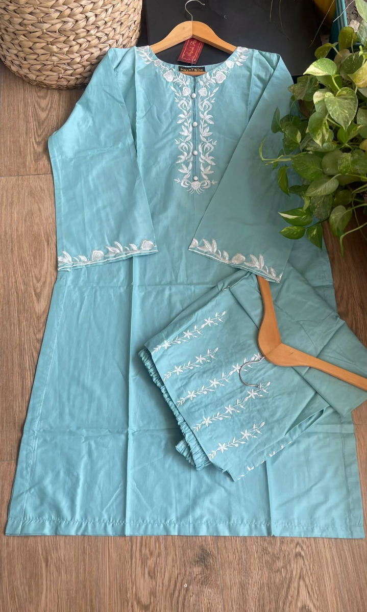 Pakistani Original Hayat's Cotton Embroidered Stitched 2Pcs _ Mint