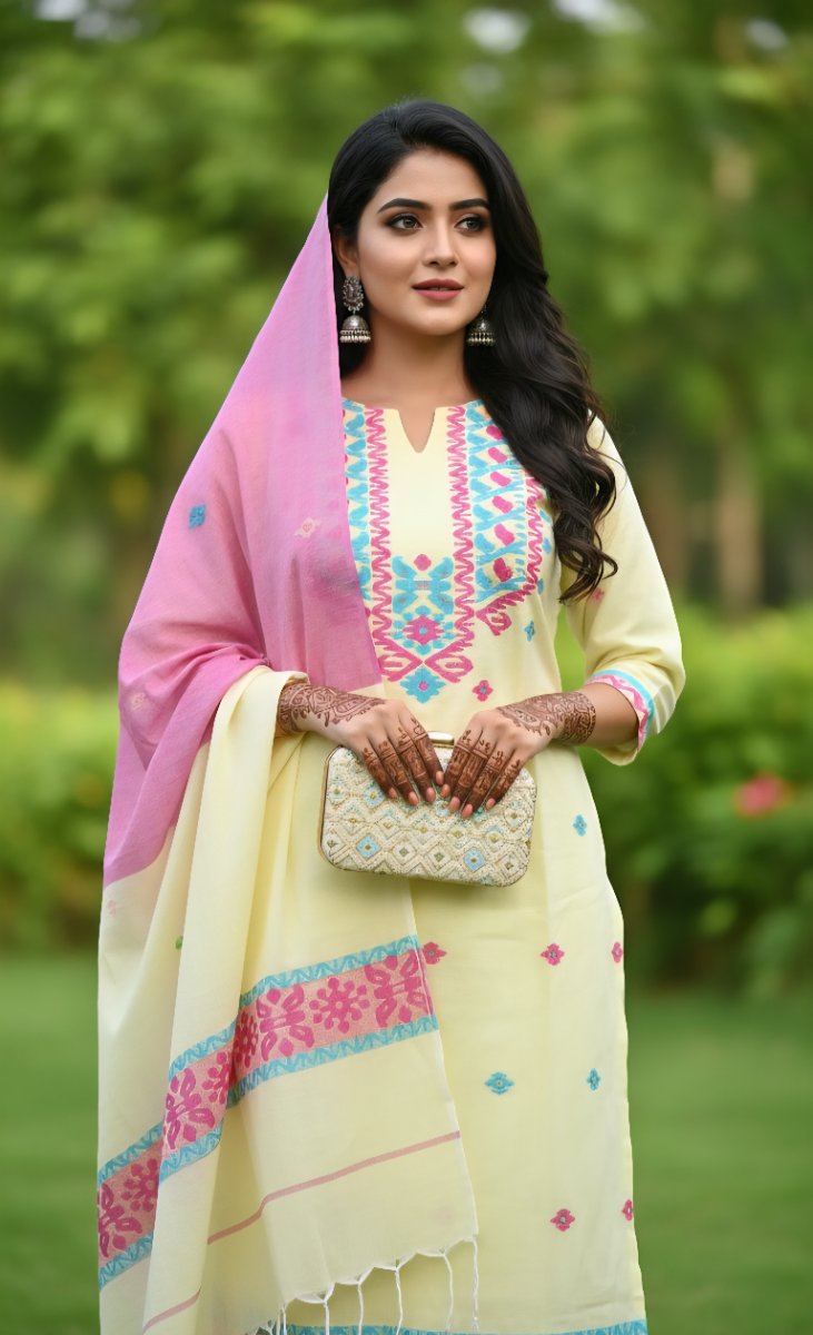 Jamdani Three Piece ( Unstitched ) D # 2