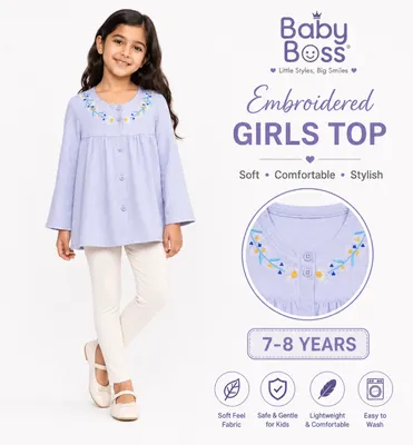 Baby Boss Lavender Floral Embroidered Girls Top